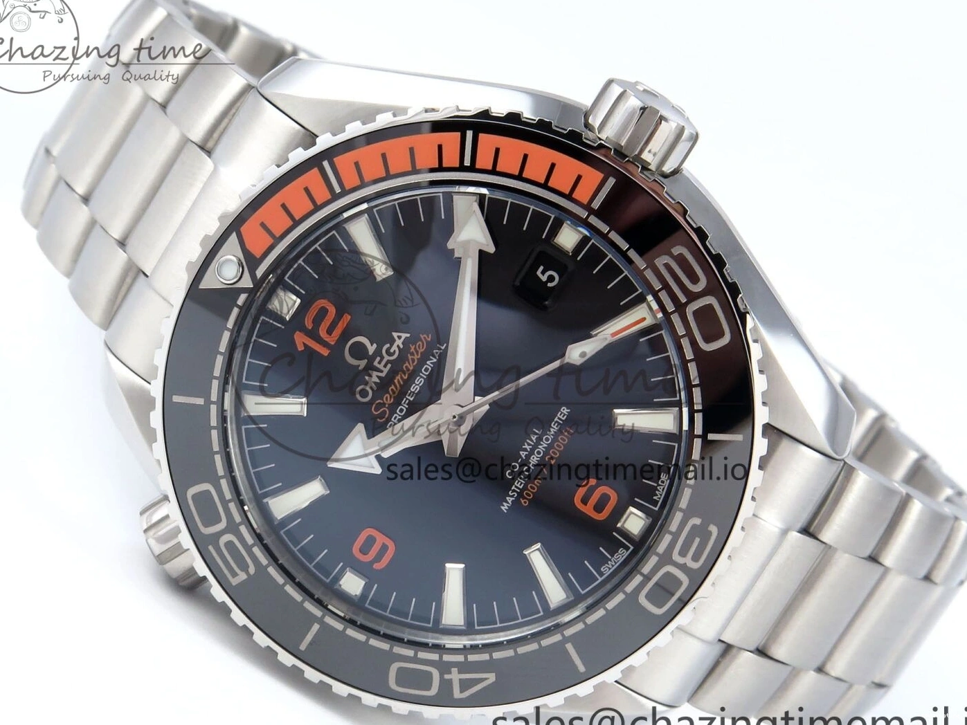0223 WrinkleFree Seamaster Planet Ocean 600M 43.5mm SS SCF 1:1 Best Edition Black Orange Bezel Black Dial on SS Bracelet A8900 Super Clone 7682